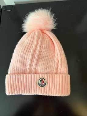 Moncler Kids Light Pink Cable-Knit Pom Beanie